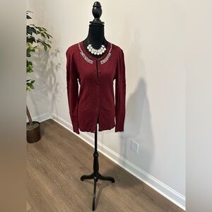 Embellished Burgundy Cardigan